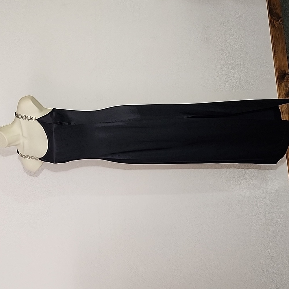 Jessica McClintock Dress Gunne Sax 90s Retro Slip Rhinstones Strap Black Size 10 - Picture 7 of 14